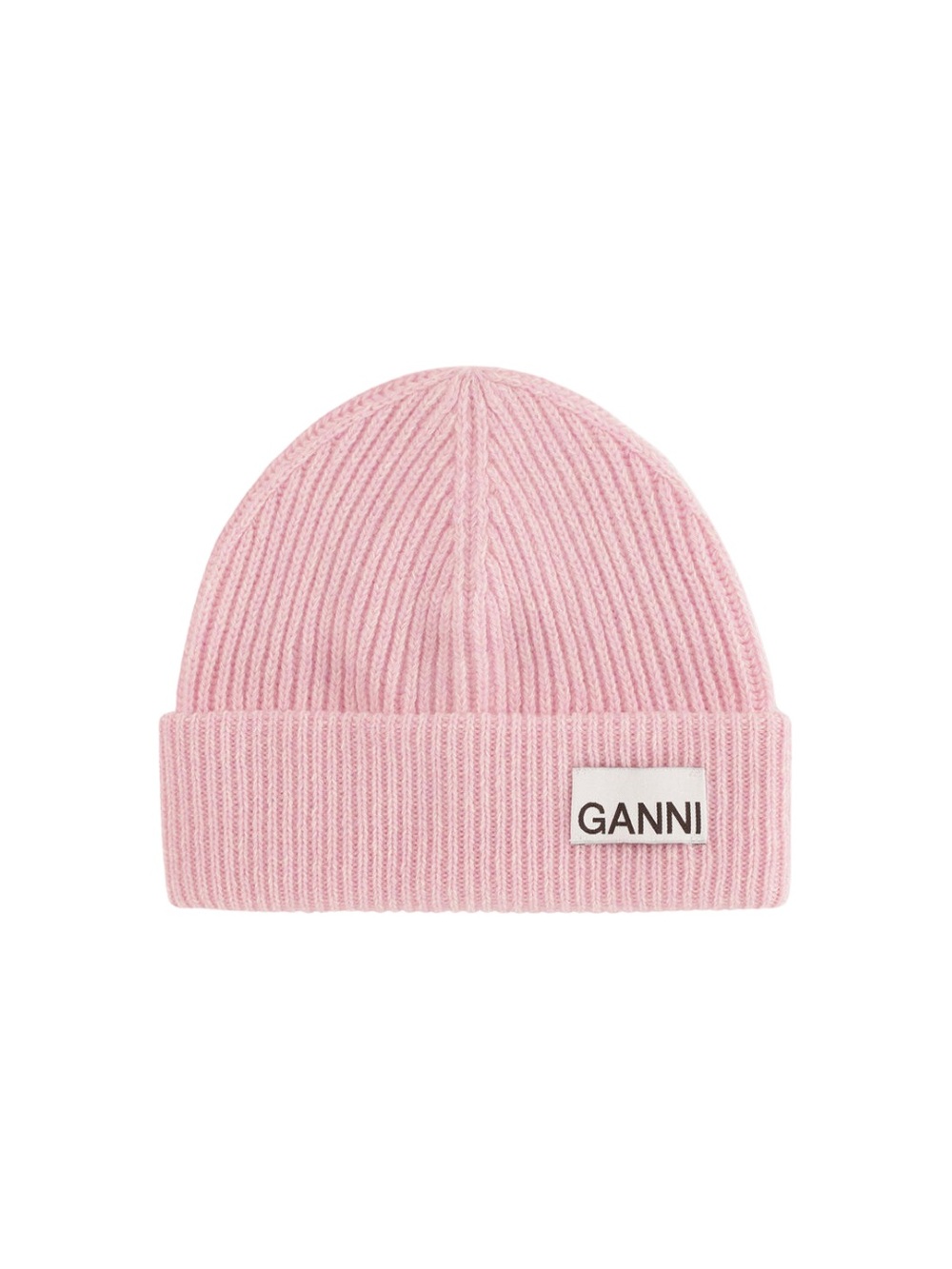 GANNI Pink Beanie Hat Logo Patch Folded Cuff